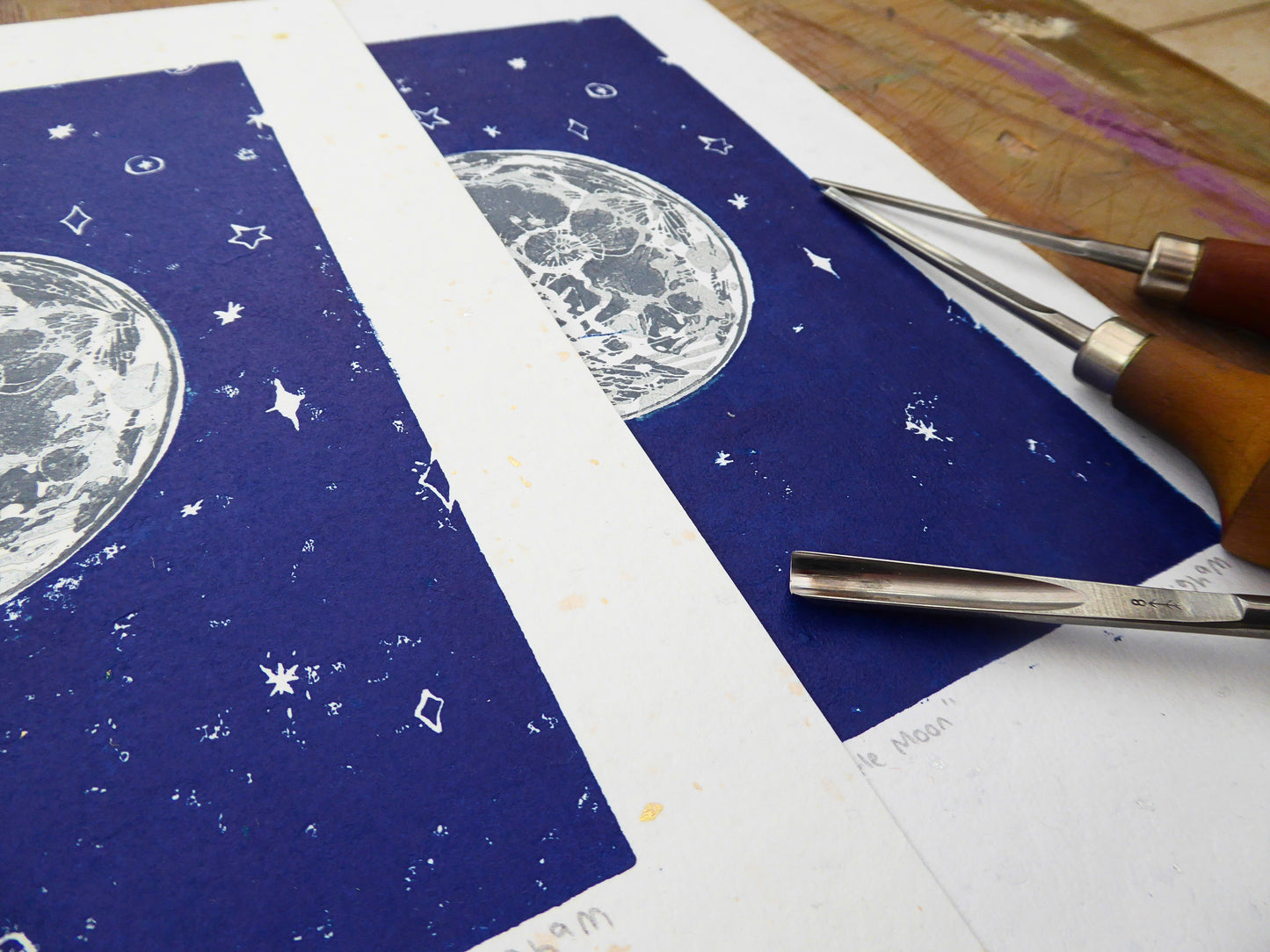 'Little Moon' A4 Linocut Print