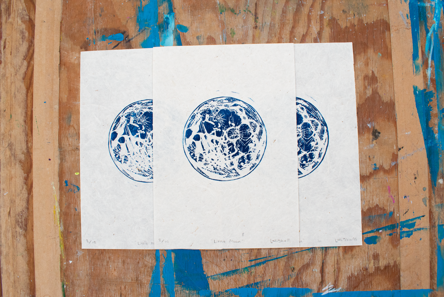 'Little Moon' A5 Linocut Print (White/Navy)