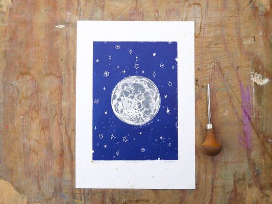 'Little Moon' A4 Linocut Print