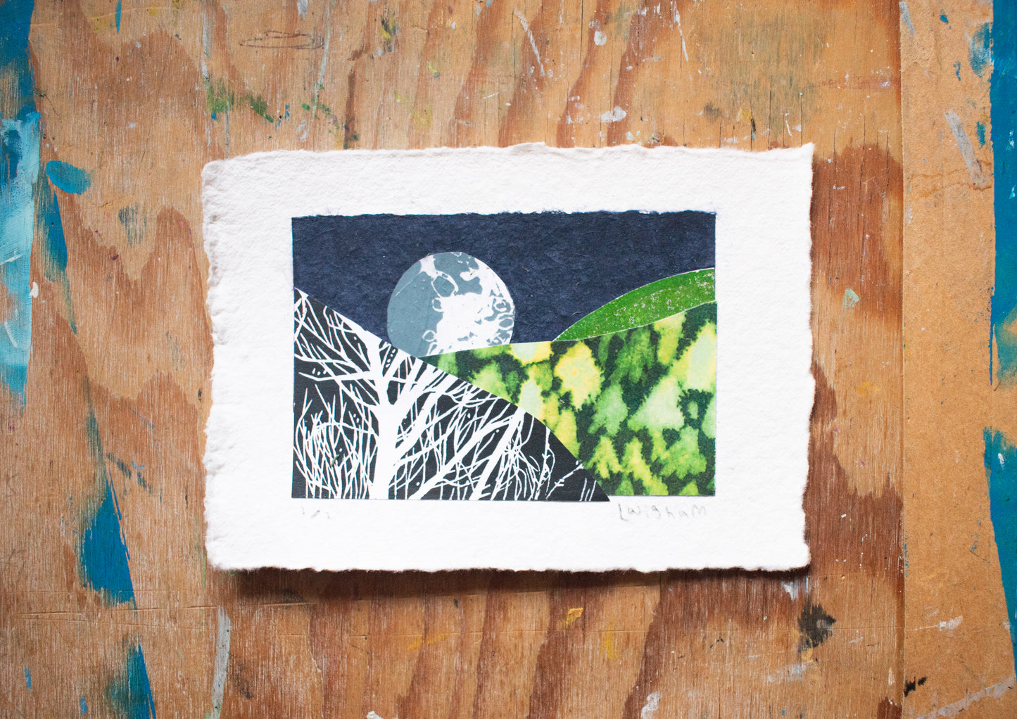 'Moonlit Hills' A6 Original Collage