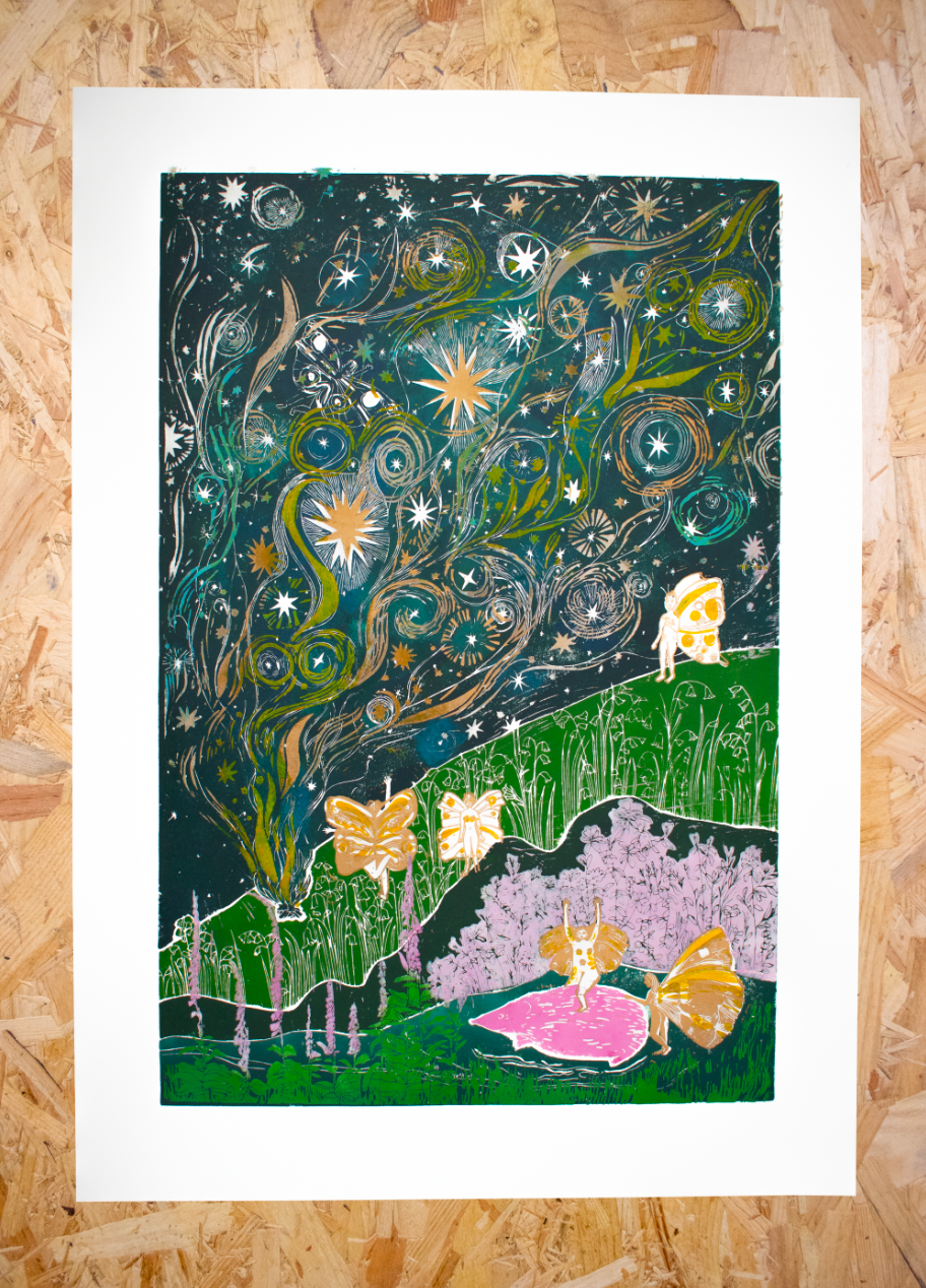 'Among the Dark Skies' Linocut Print