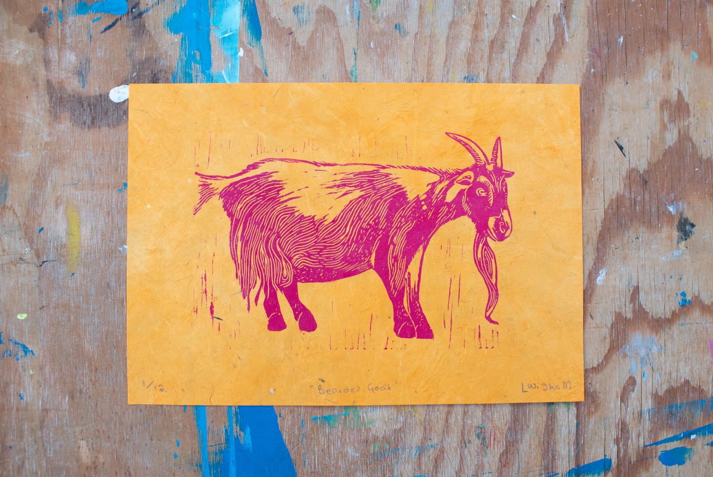 'Bearded Goat' A5 Linocut Print