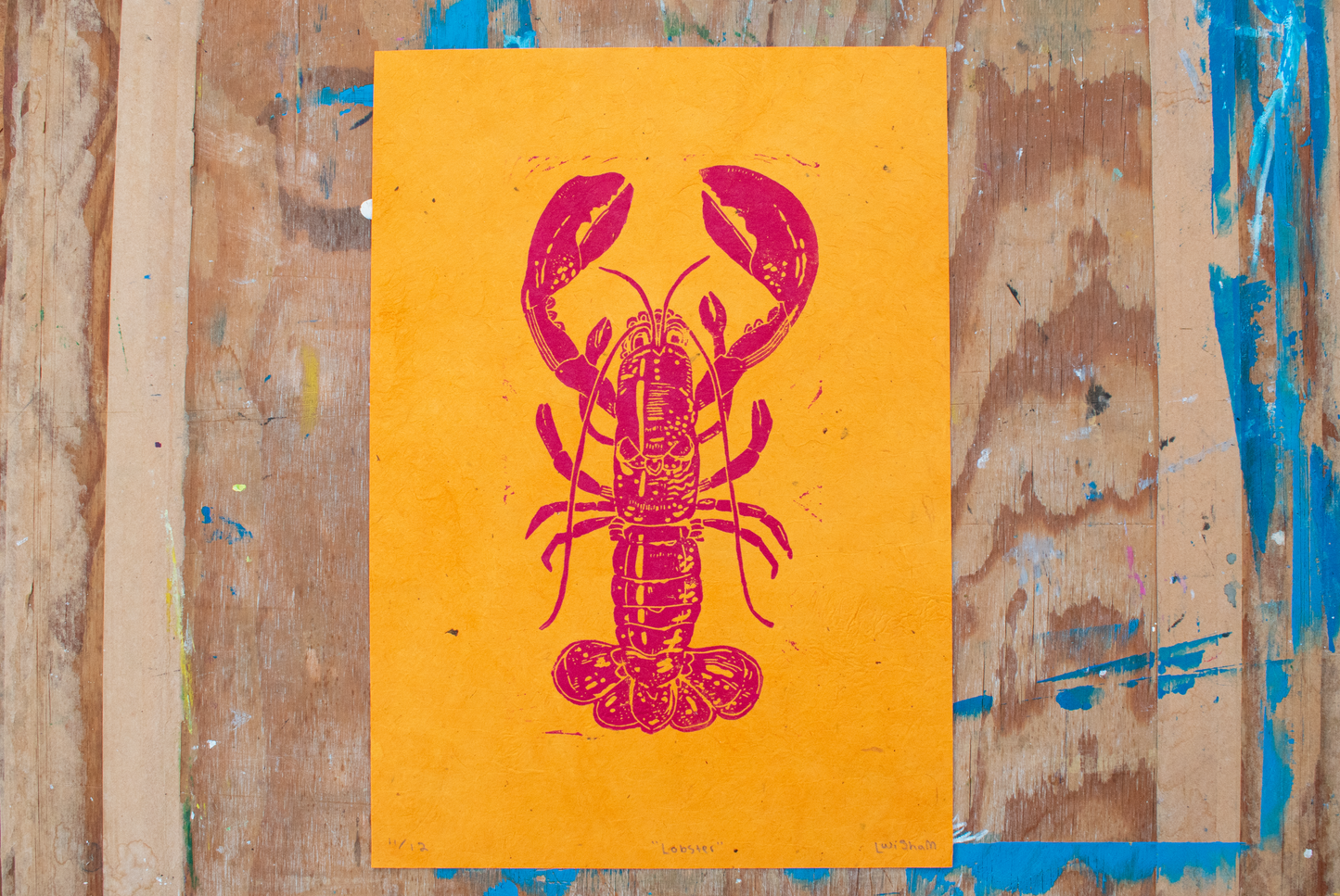 'Lobster' A4 Linocut Print (Orange/Pink)